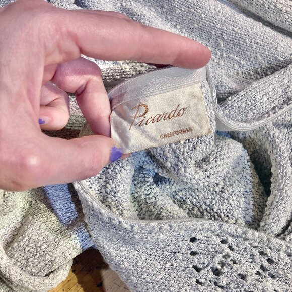 Vtg 60s 70s Picardo Knits Pointele Crochet Sweater Midi Dress Silver Bishop L XL - Picture 4 of 5